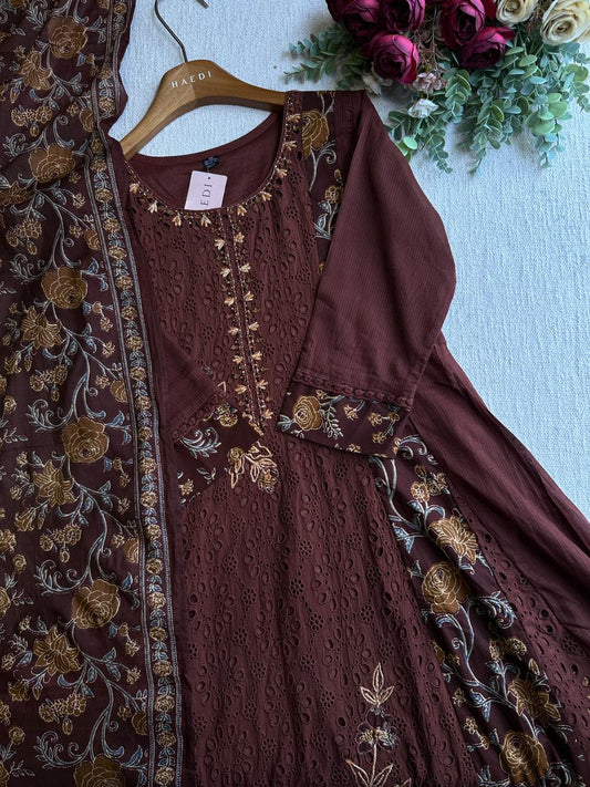 20557 Premium cotton hakoba anarkali with embroidery