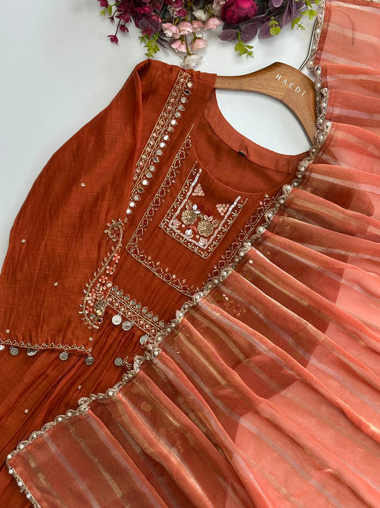 20691 Beautiful handworked malai chanderi suit
