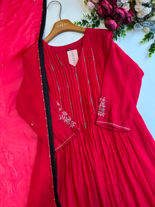 20894 Premium malai chanderi suit with handwork detailing