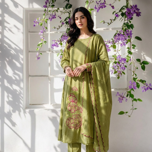 18735 Linen Embroidered Suit