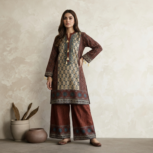 18708 Crepe silk kurta palazzo set