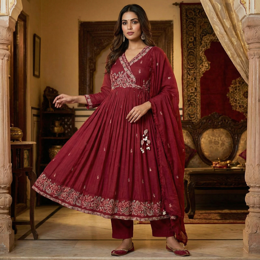 19256 Beautiful embroidered angraka anarkali