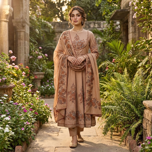 19699 Premium cotton anarkali with handwork