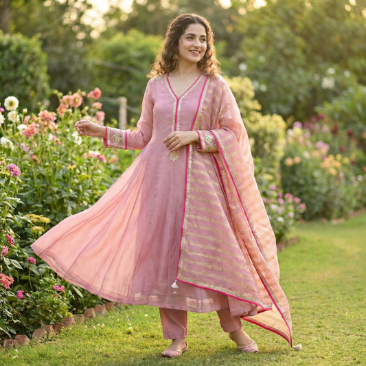 19372 Beautiful tissue silk anarkali