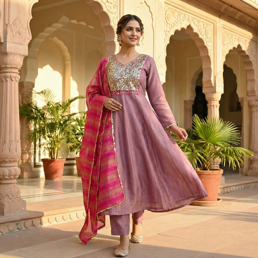 19367 Beautiful tissue silk anarkali
