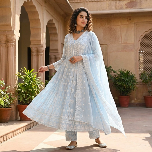 19938B Beautiful embroidered mulcotton anarkali