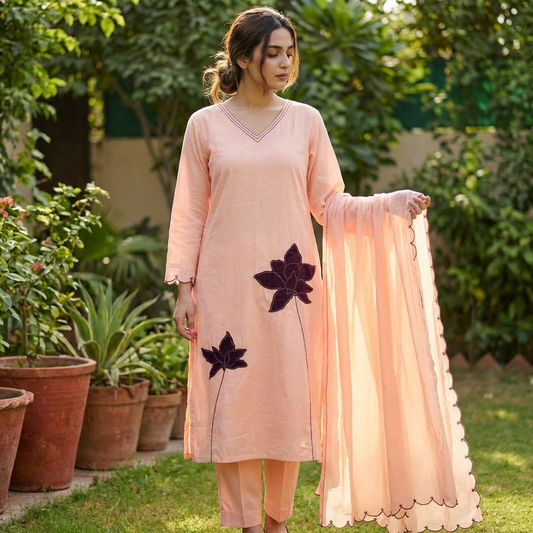 19567/ 57535 Premium Cotton designer suit with applique work