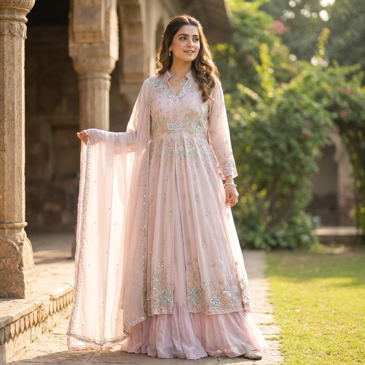 18489 Premium handworked suit with skirt