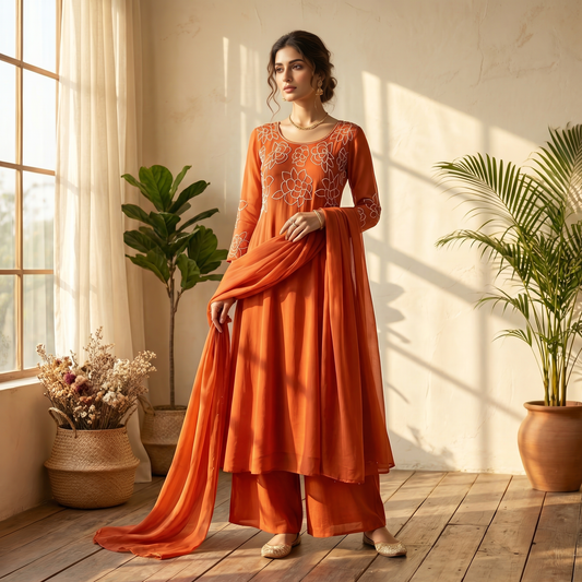 19165 Beautiful handworked chinnon anarkali
