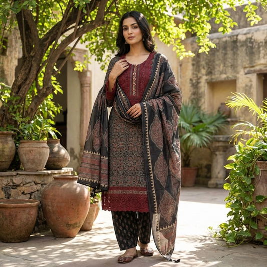 19266 Premium cotton suit with lace detailing