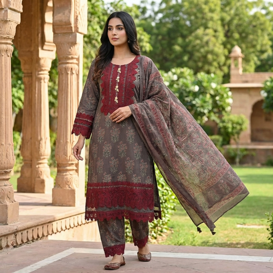 19265 Premium cotton suit with lace detailing