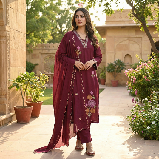 19086 Embroidered Flex Cotton suit