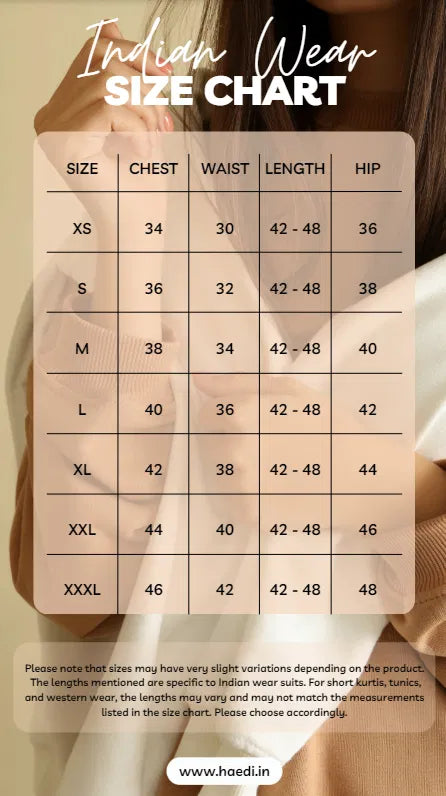 Haedi size chart: body measurements for each size