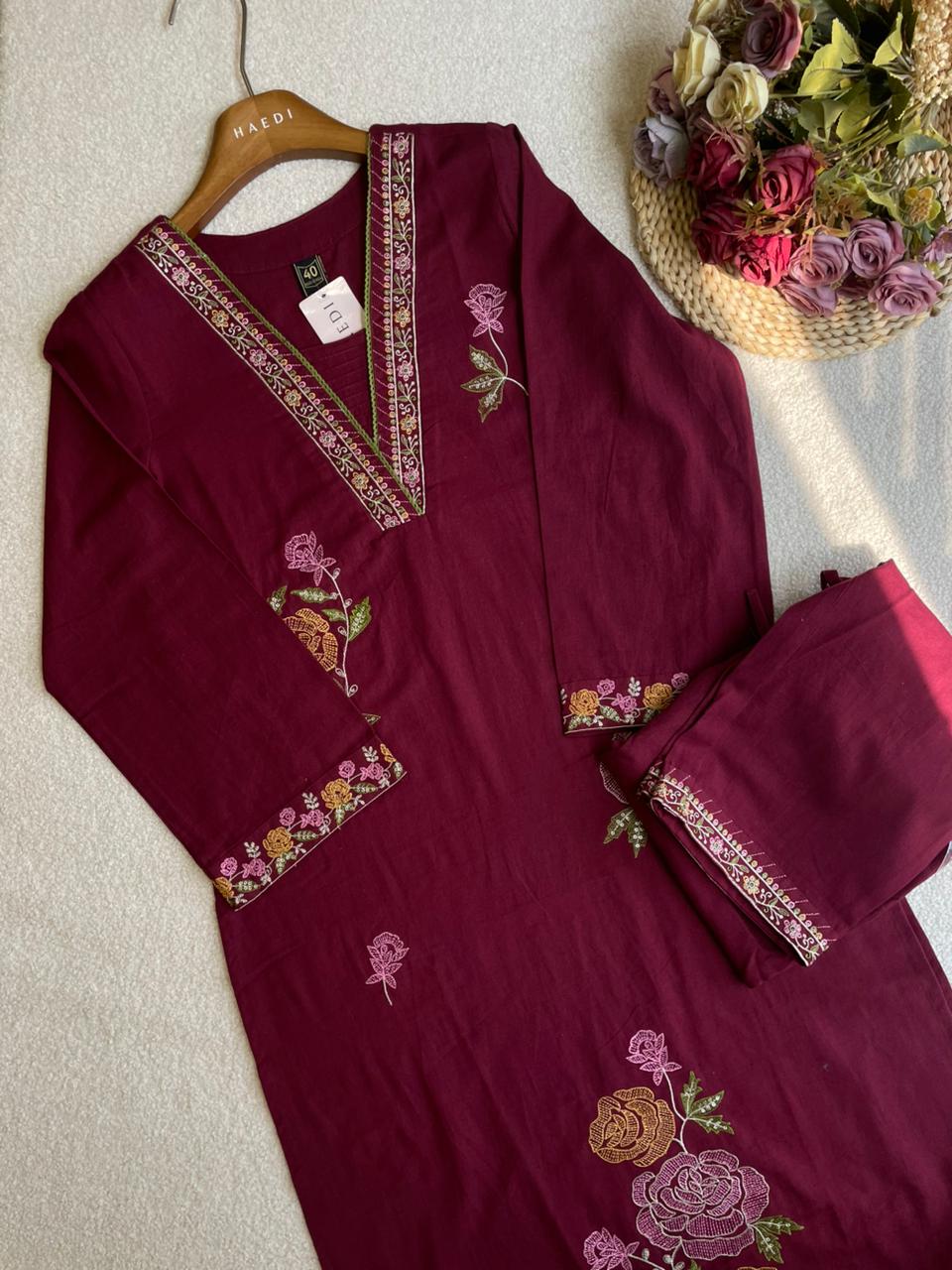 19086 Embroidered Flex Cotton suit
