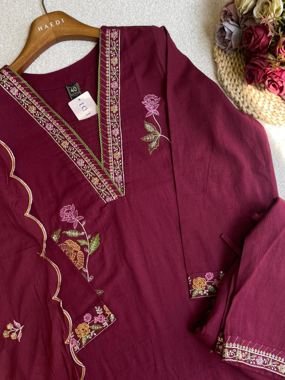 19086 Embroidered Flex Cotton suit