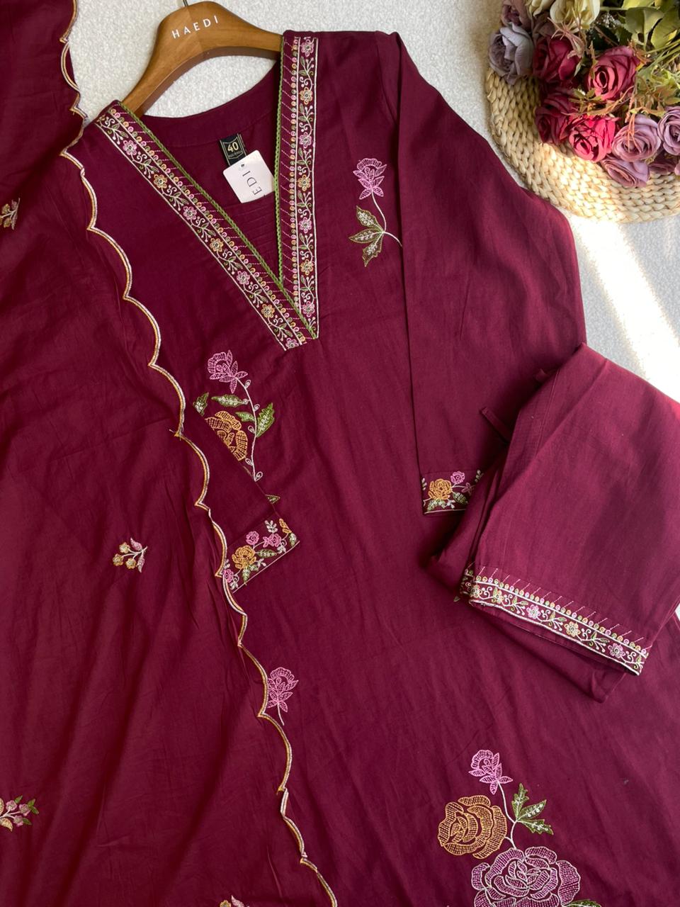 19086 Embroidered Flex Cotton suit
