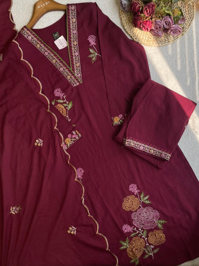 19086 Embroidered Flex Cotton suit
