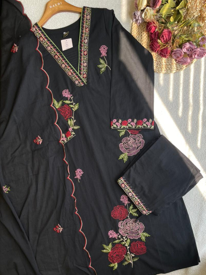 19086 Embroidered Flex Cotton suit