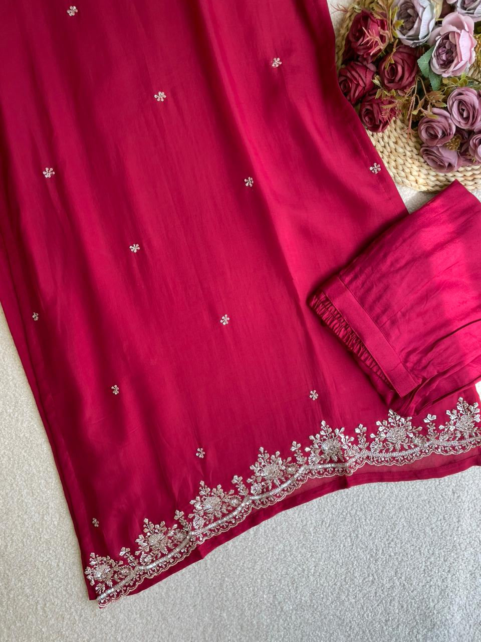 18929 Beautiful handworked organza suit