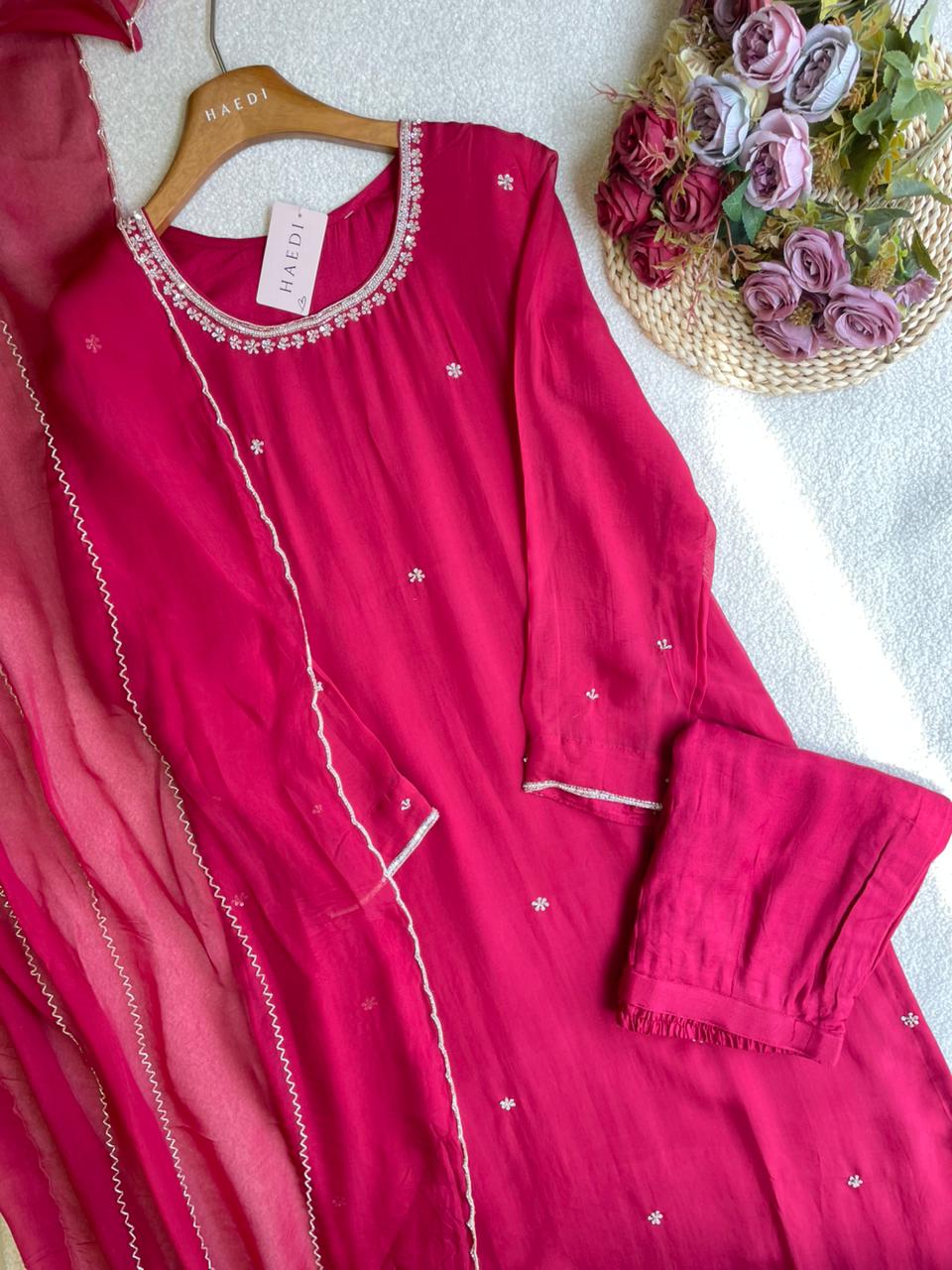 18929 Beautiful handworked organza suit