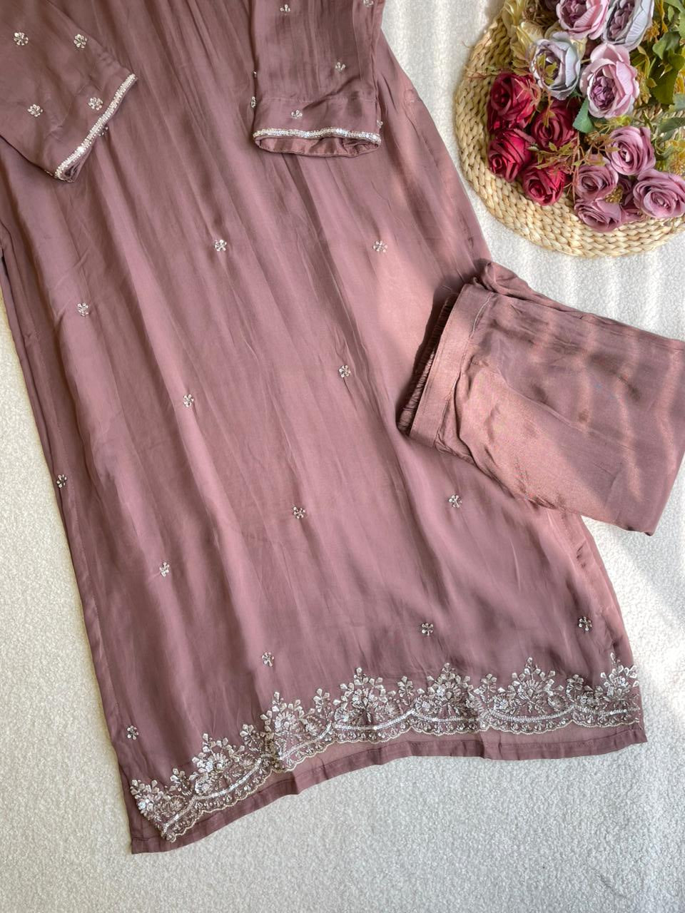 18929 Beautiful handworked organza suit