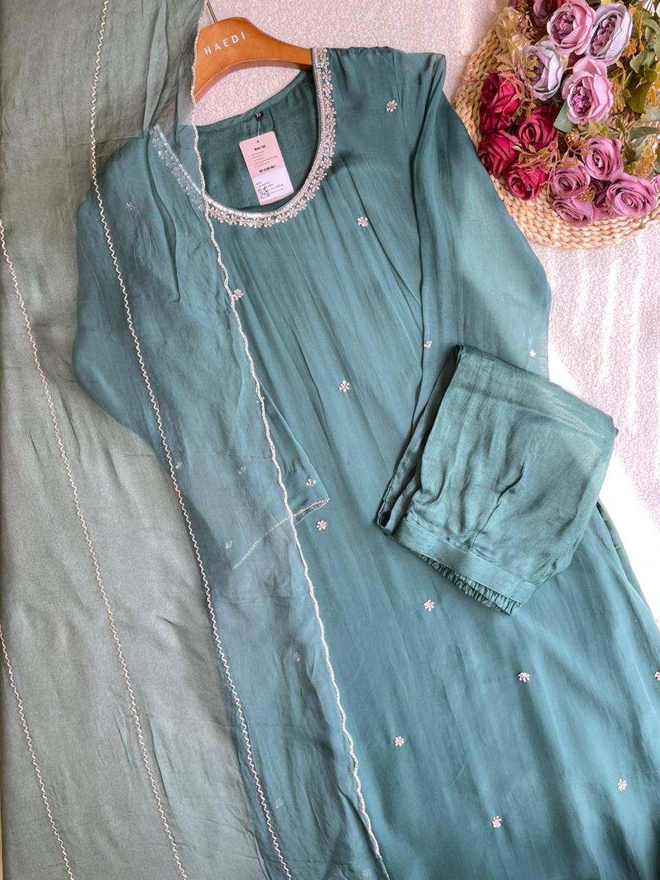 18929 Beautiful handworked organza suit