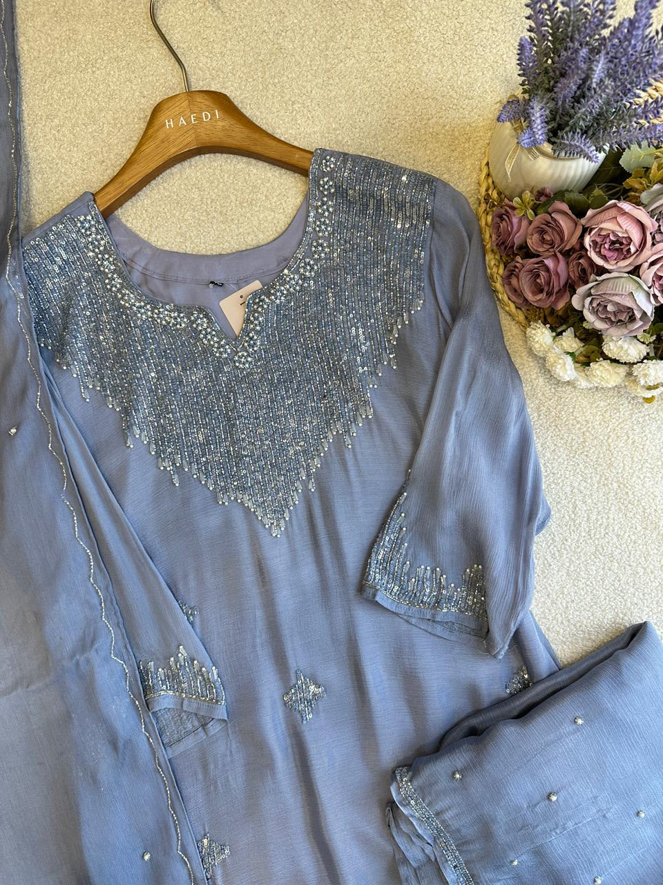 19166 Beautiful handworked partywear suit