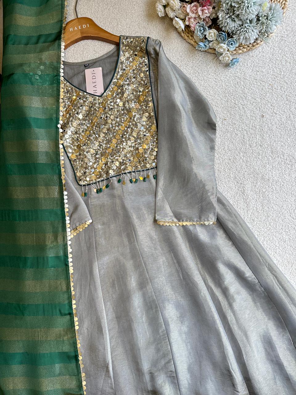 19367 Beautiful tissue silk anarkali