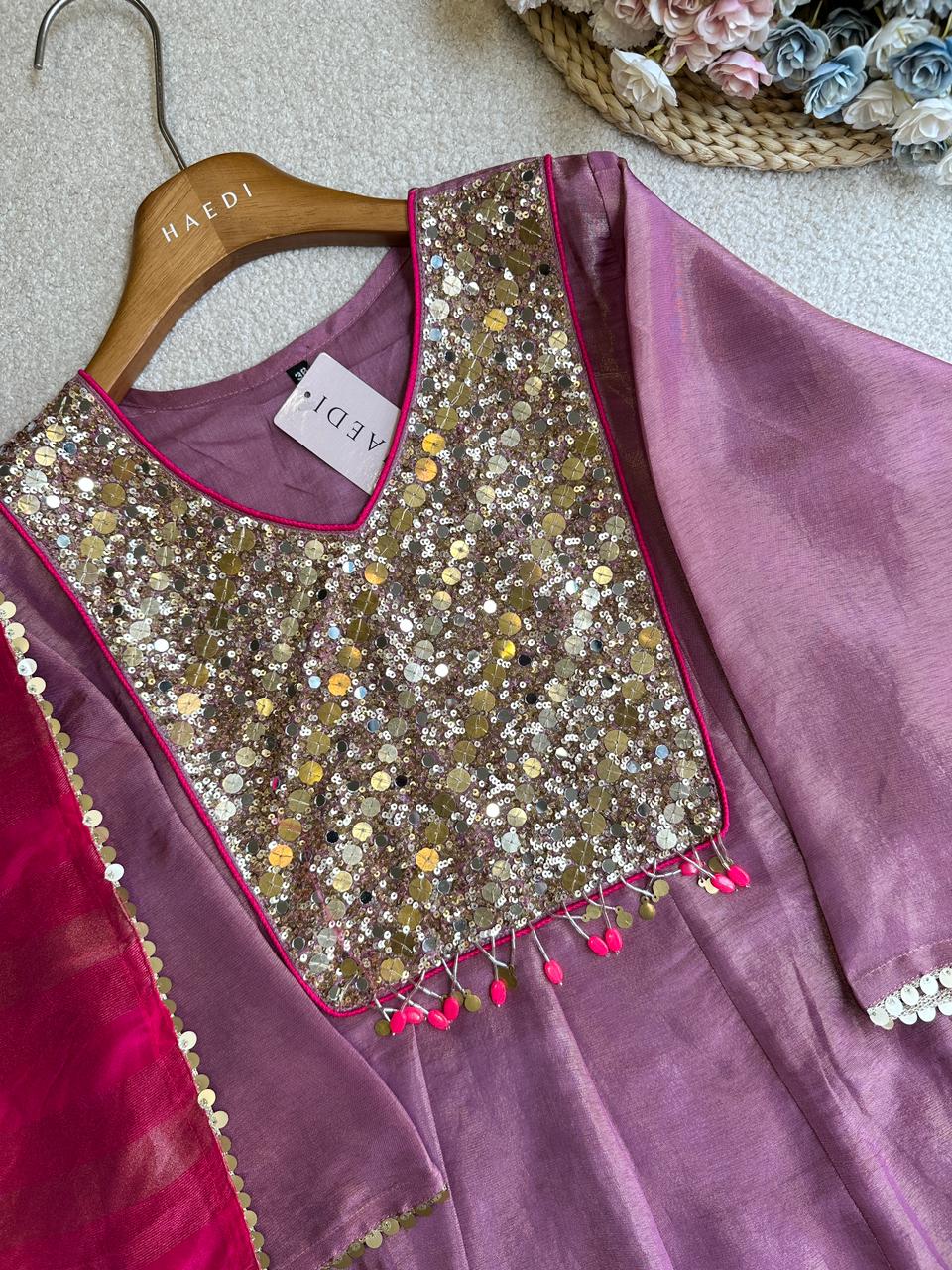 19367 Beautiful tissue silk anarkali