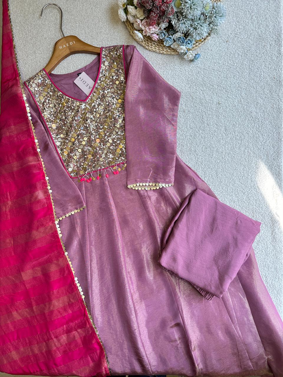 19367 Beautiful tissue silk anarkali