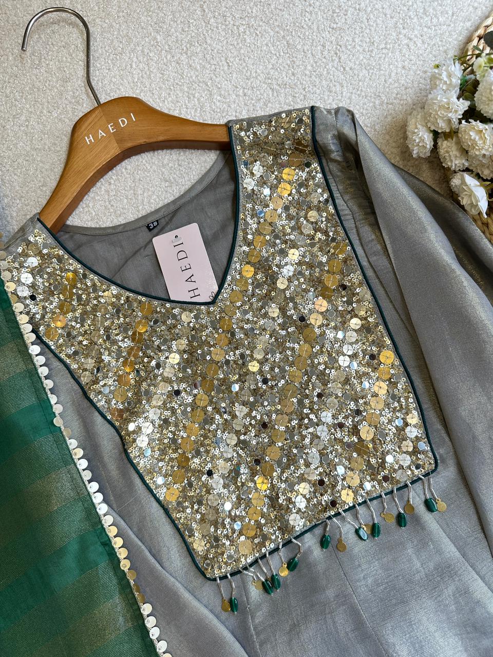 19367 Beautiful tissue silk anarkali