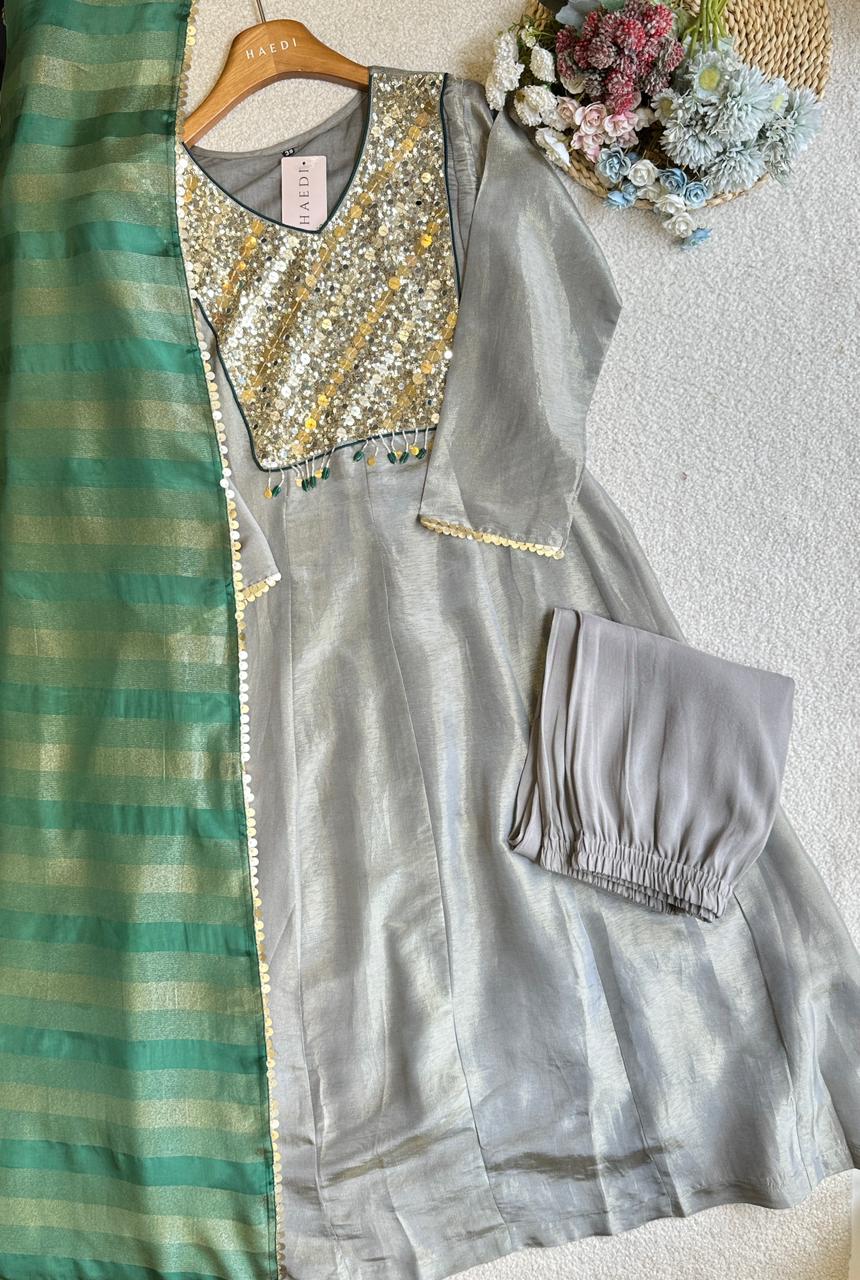 19367 Beautiful tissue silk anarkali