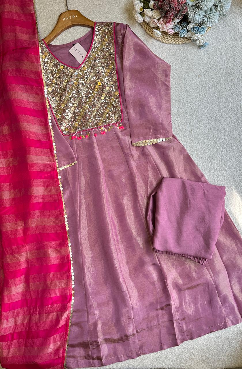 19367 Beautiful tissue silk anarkali