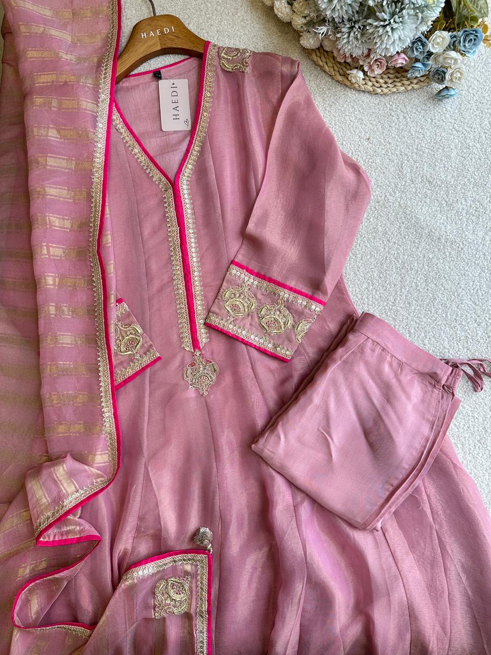 19372 Beautiful tissue silk anarkali