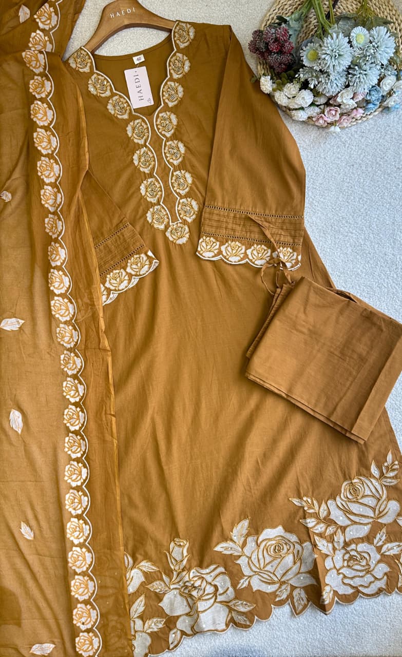 19253 Cotton applique worked suit