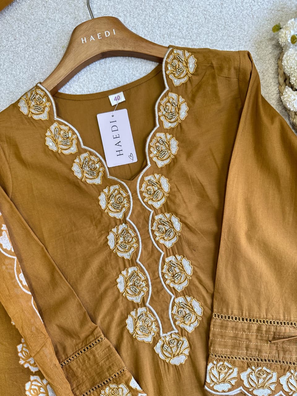 19253 Cotton applique worked suit