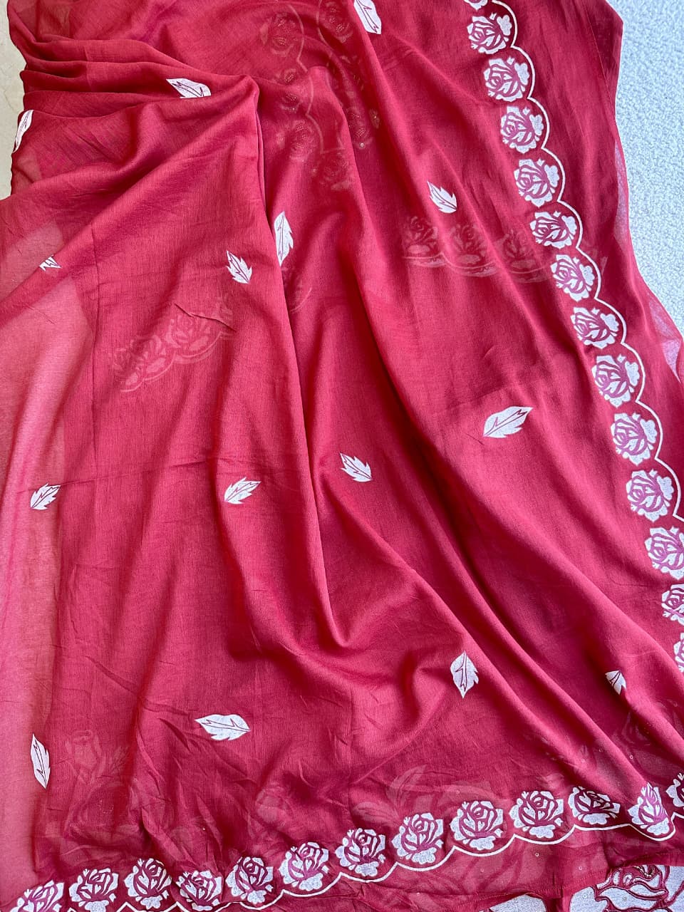 19253 Cotton applique worked suit