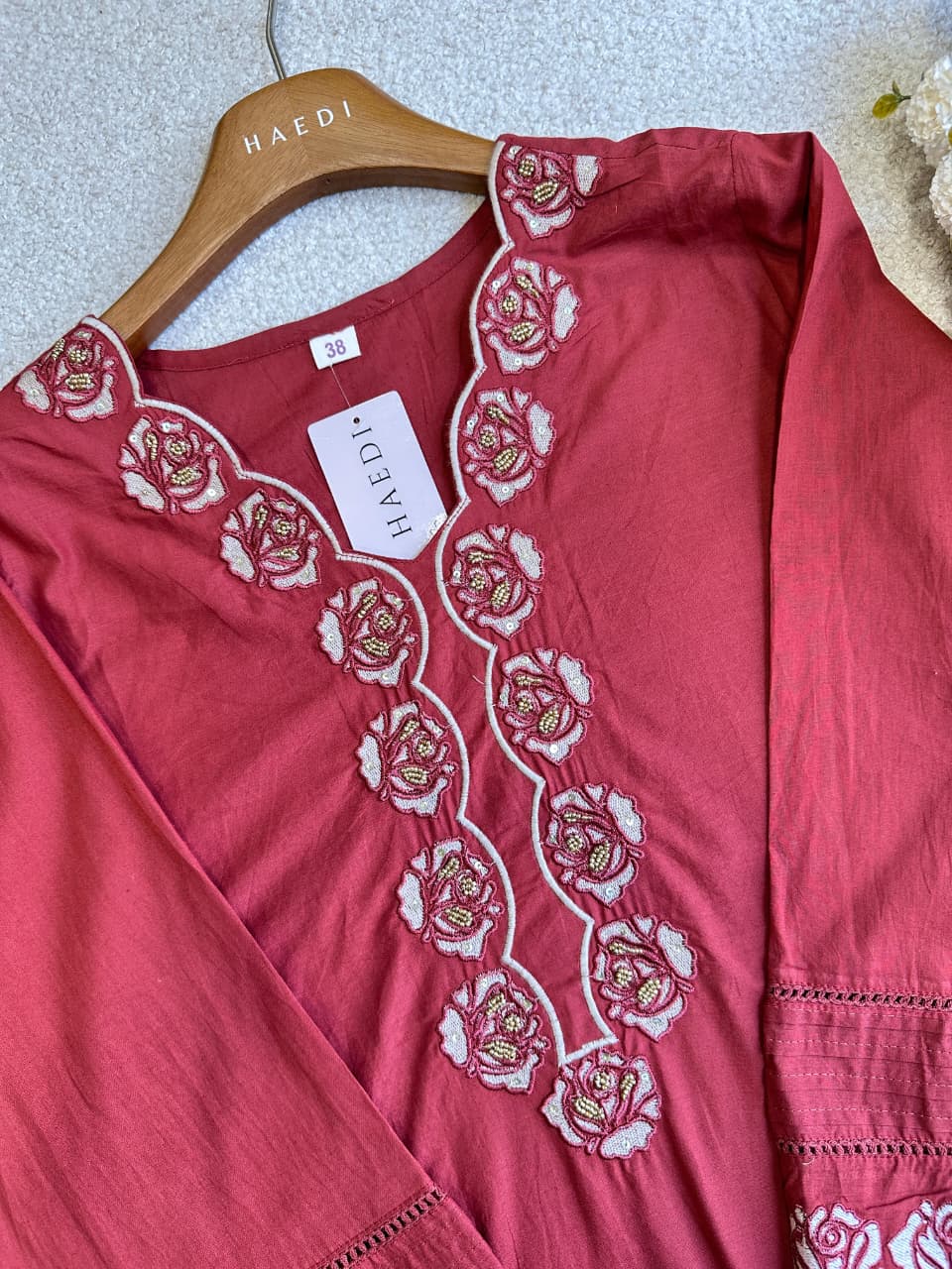 19253 Cotton applique worked suit