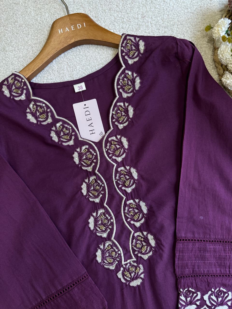 19253 Cotton applique worked suit
