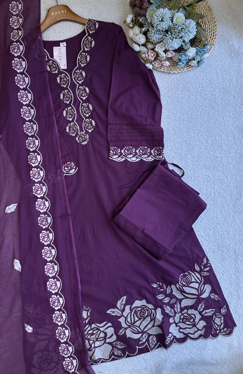 19253 Cotton applique worked suit