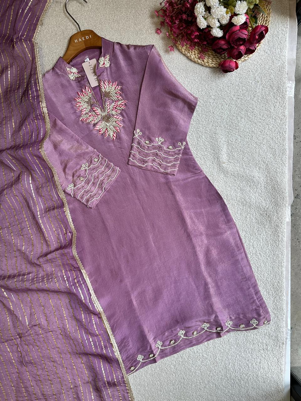 19363 Premium tisuue silk sharara suit