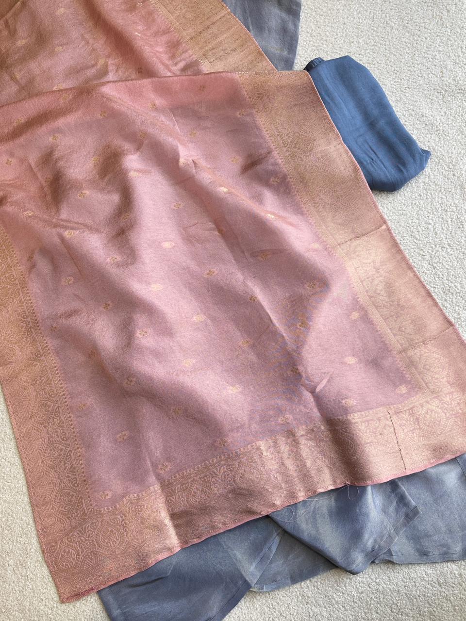 19357 Beautiful soft tissue silk suit with banarasi dupatta