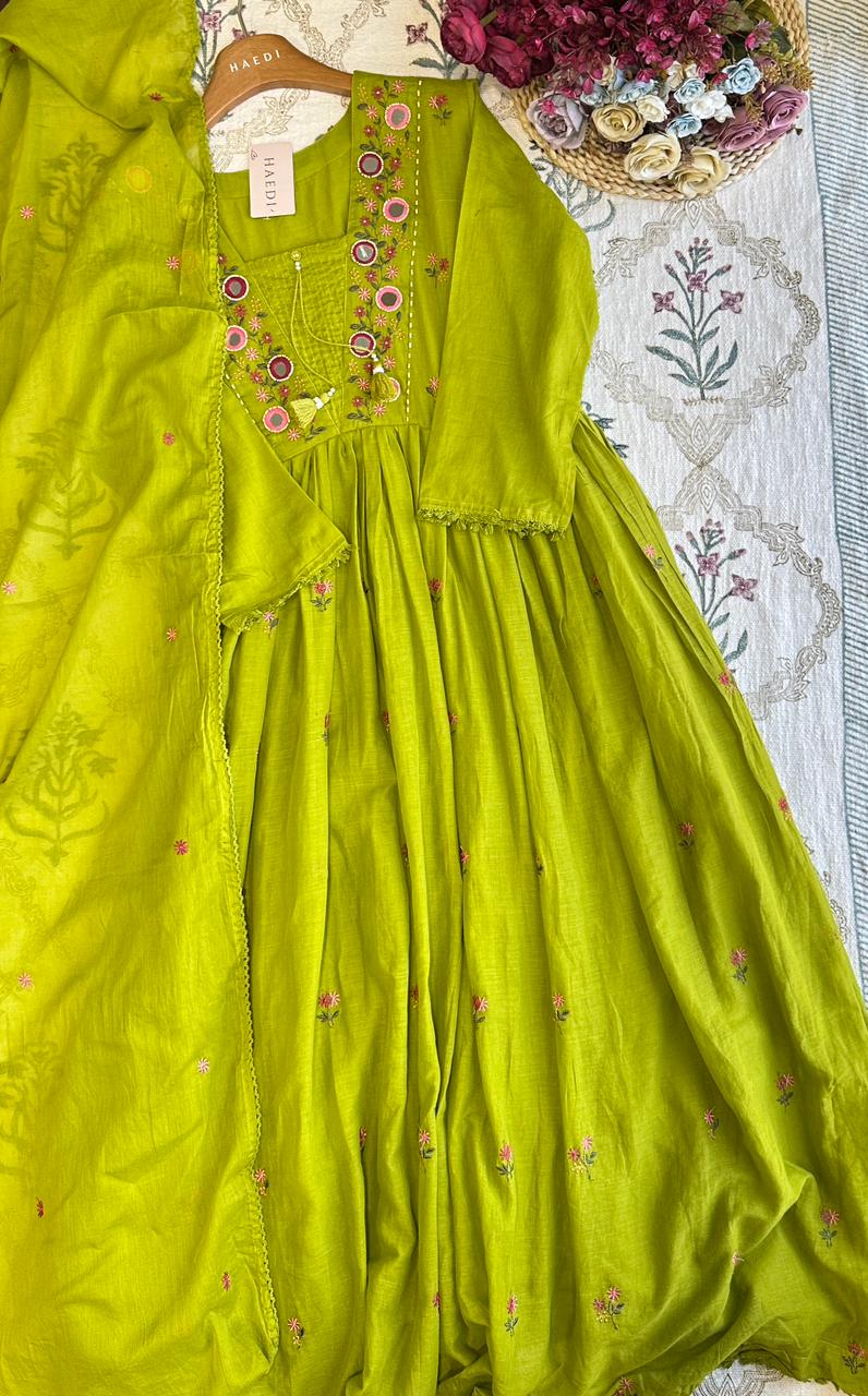 19331 Beautiful embroidered mul cotton anarkali