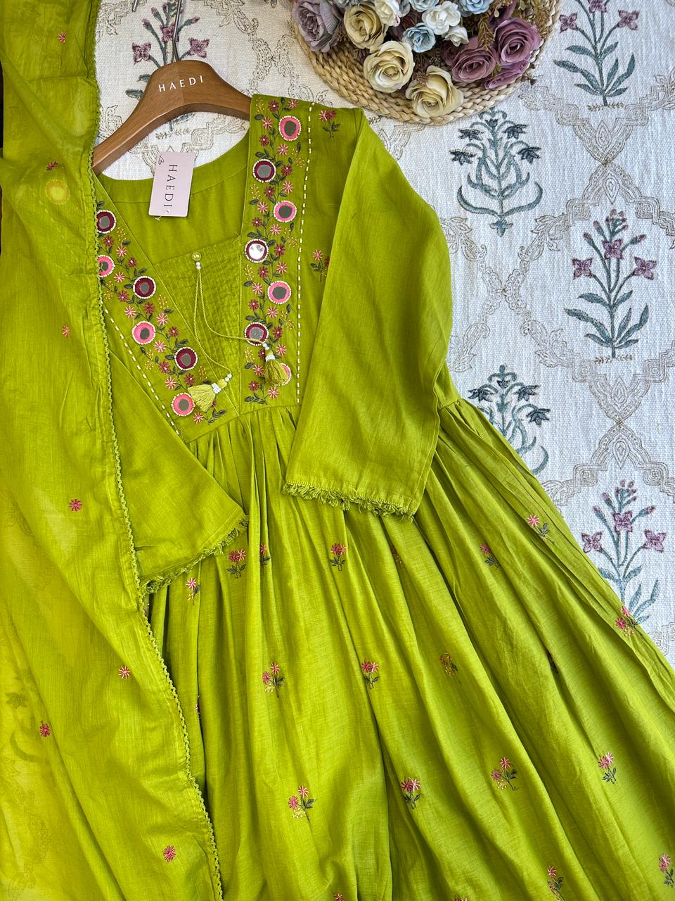19331 Beautiful embroidered mul cotton anarkali