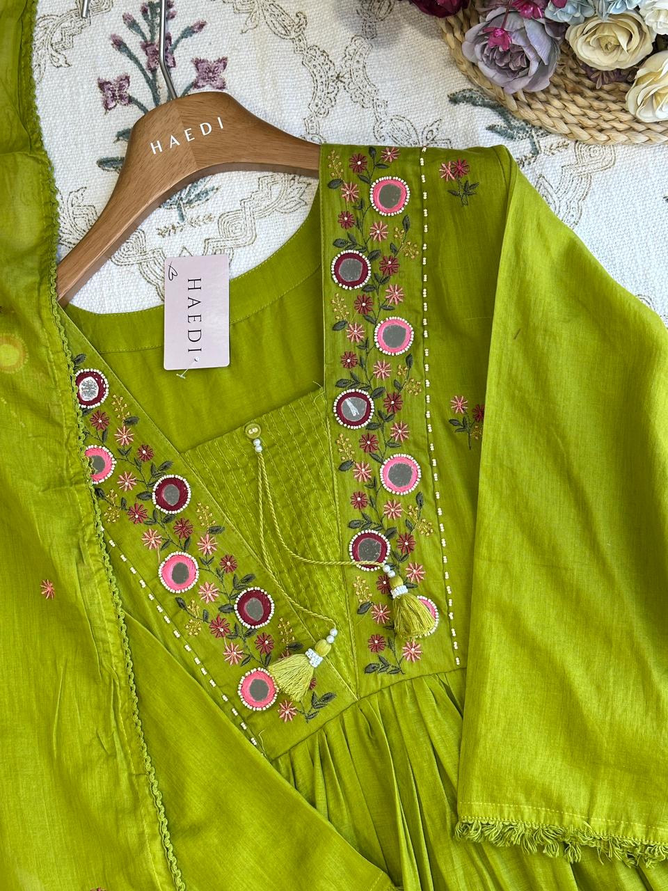 19331 Beautiful embroidered mul cotton anarkali