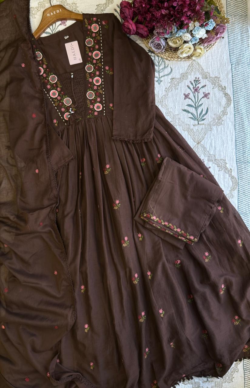 19331 Beautiful embroidered mul cotton anarkali