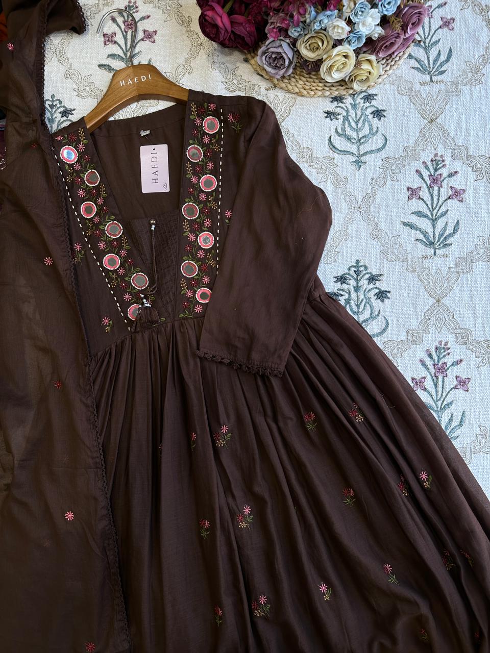 19331 Beautiful embroidered mul cotton anarkali