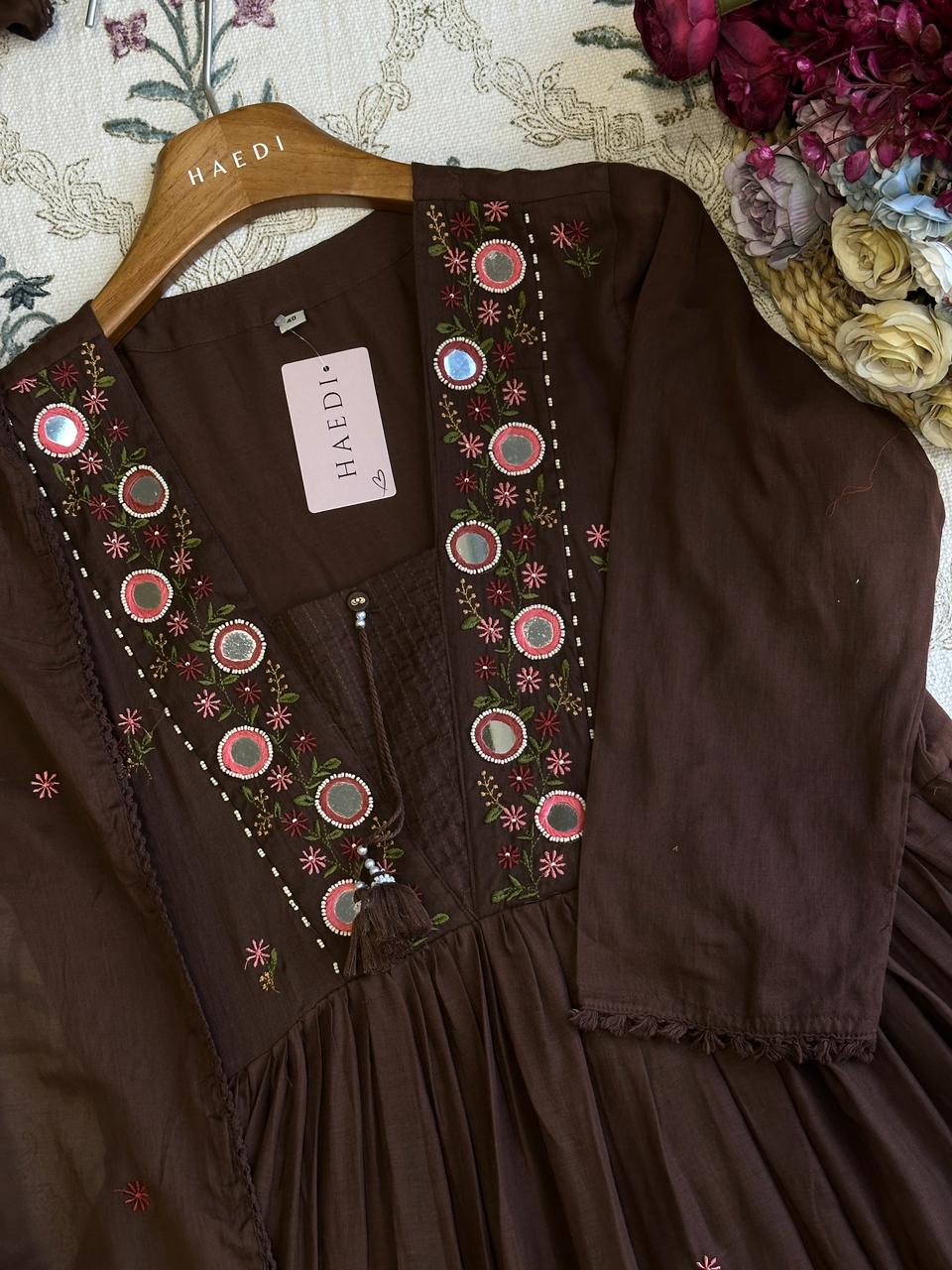 19331 Beautiful embroidered mul cotton anarkali
