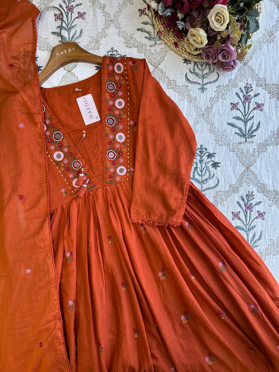 19331 Beautiful embroidered mul cotton anarkali