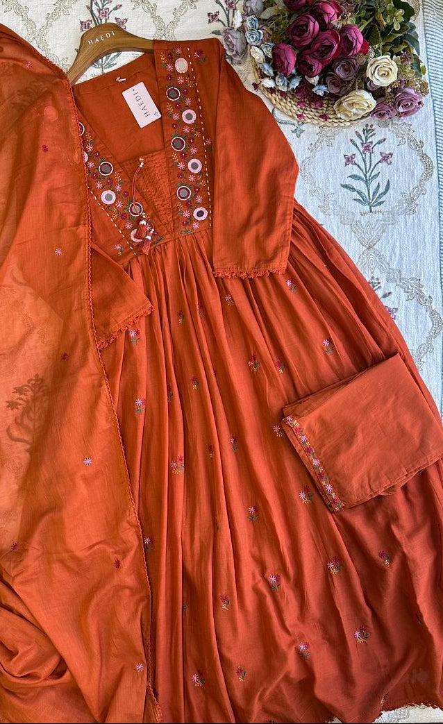 19331 Beautiful embroidered mul cotton anarkali